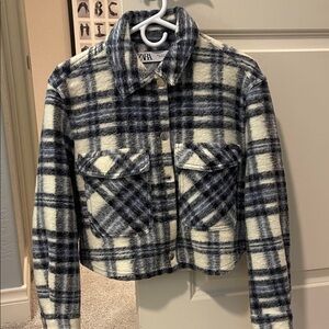 Zara Navy and Cream Checkered Jacket